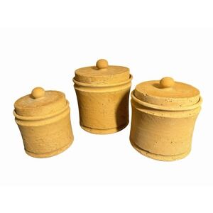 Handmade Italian Terracotta Canister Set of 3 Lidded Rustic Kitchen Storage Jars